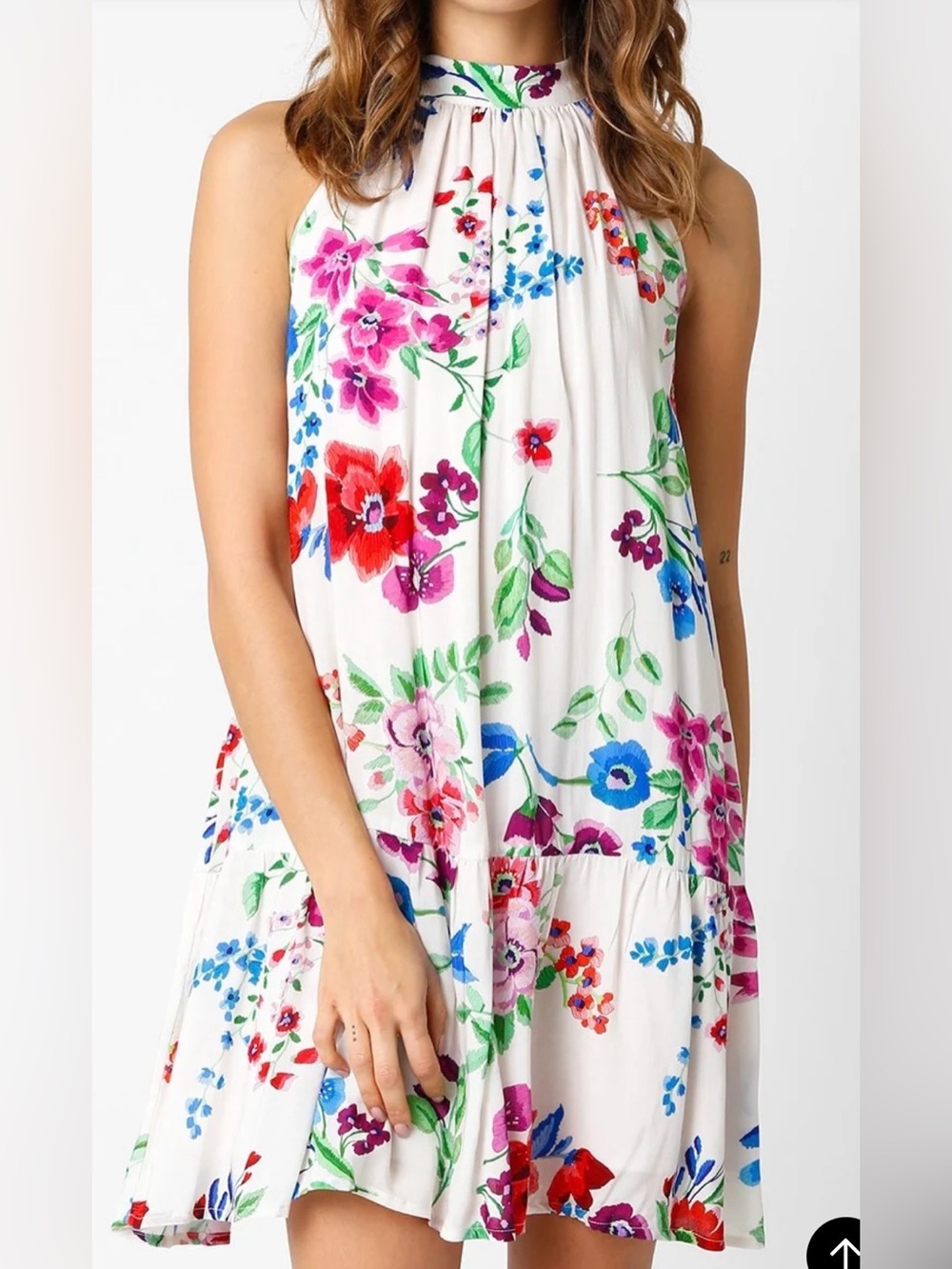 Olivaceous Halter Neck Dress Back Cutout Mini Size Medium Floral